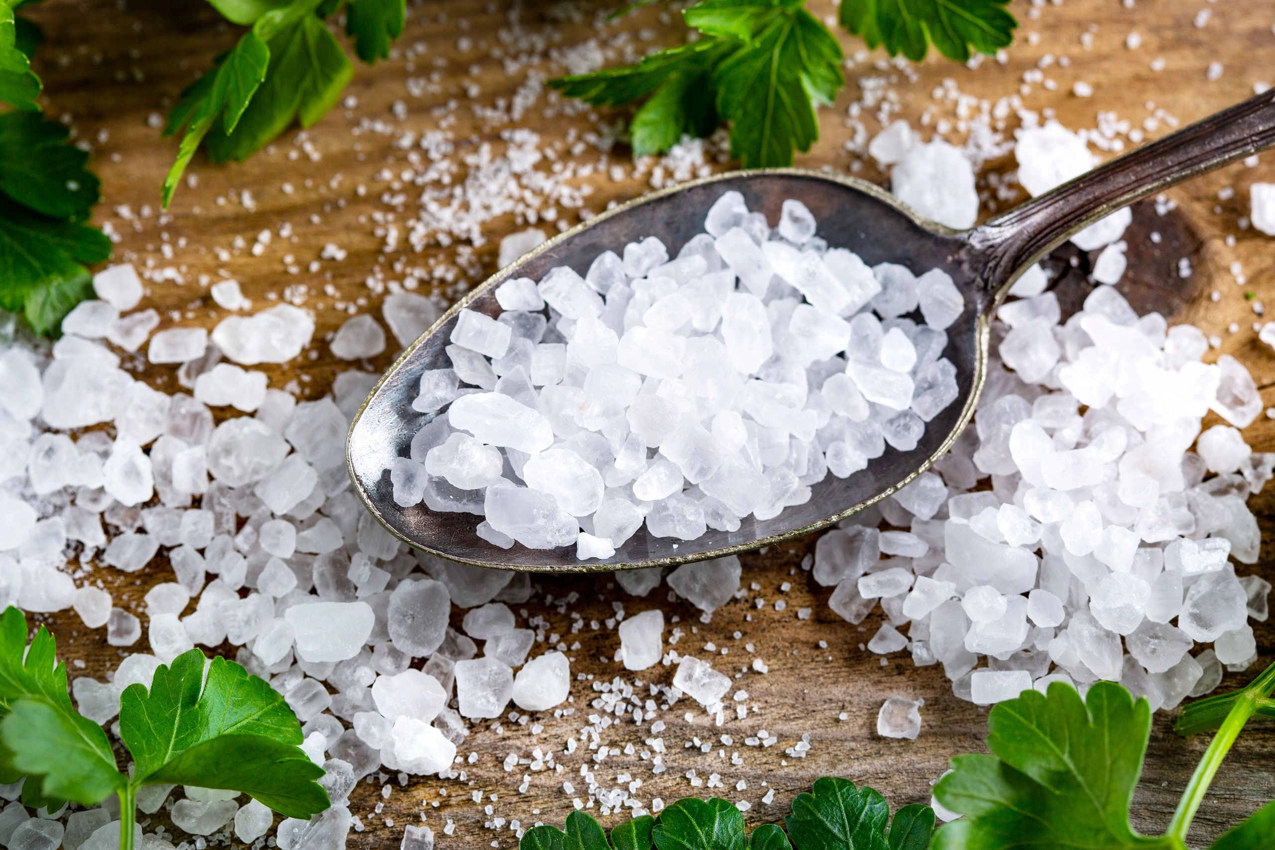 Close-up of coarse sea salt crystals